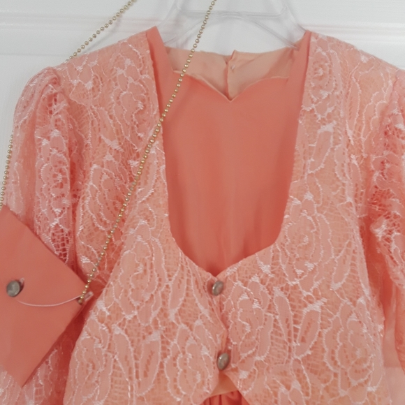 Girl' Peach Long Sleeve Lace Dress - Picture 4 of 10